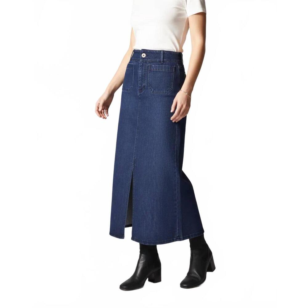 NEW HABITAT stretch straight skirt in dark denim